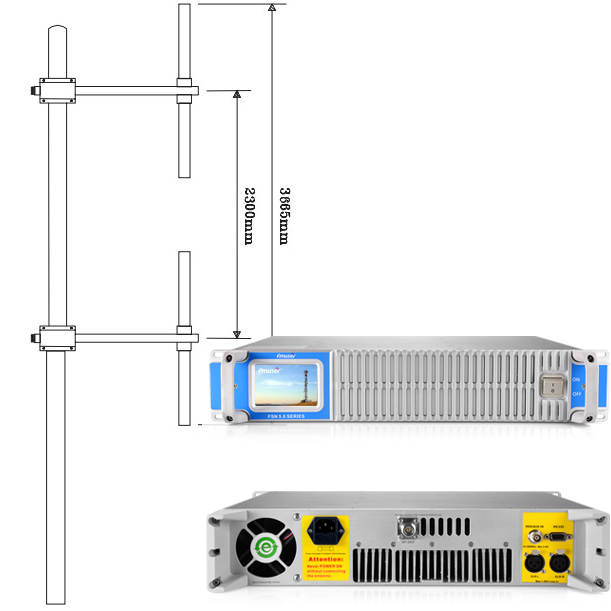 FMUSER FSN-1000T 1KW FM Transmitter + 2KW Dipole Antenna + 40M Coaxial Cable 30KM Radio Station